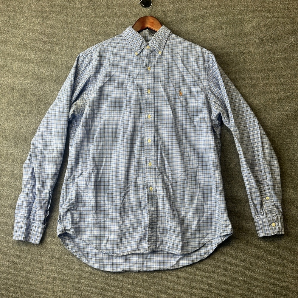 Ralph Lauren Button Down Shirt Mens Large Blue Plaid Long Sleeve OCBD Oxford